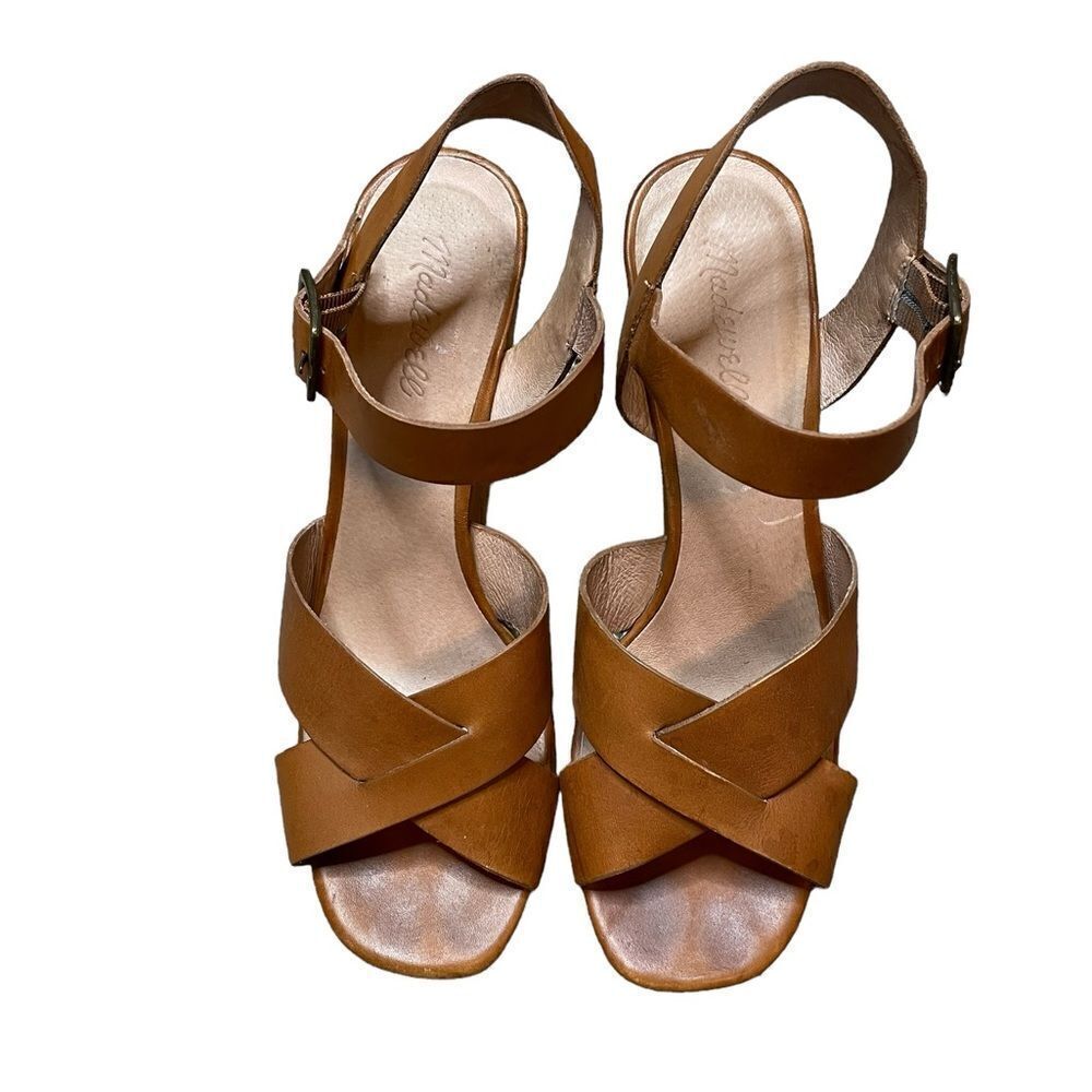 MADEWELL The Drea Wedge Sandal Brown Leather Size 10